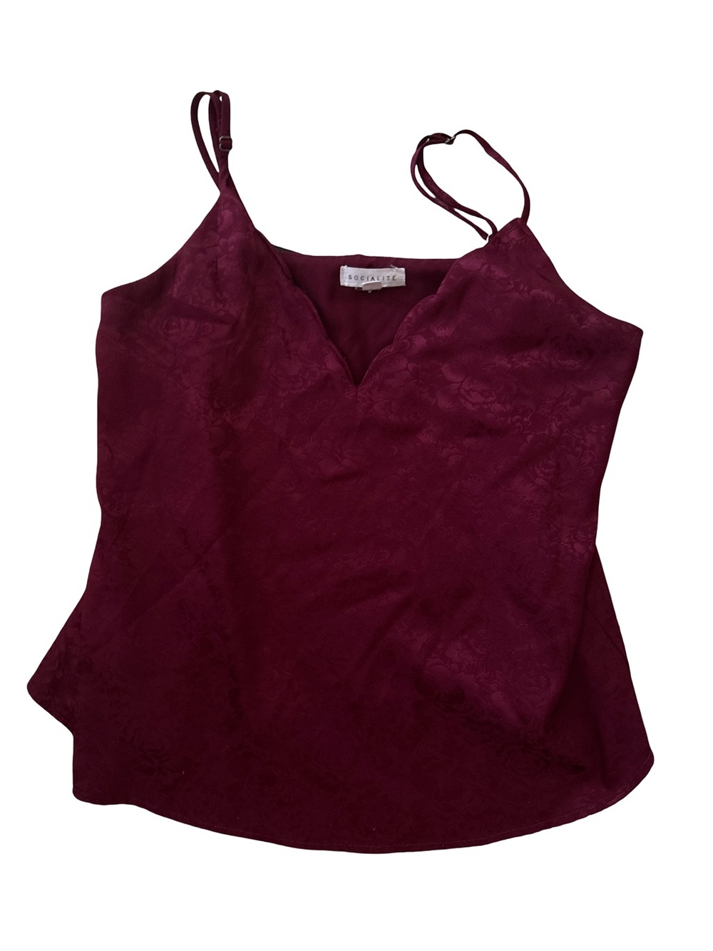 Socialite Wine Red Satin Jacquard Cami with Adjustable Straps